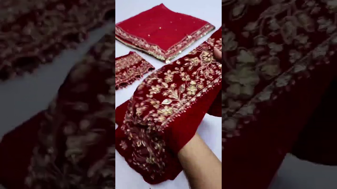 ANEELAS NEW RED HAND MADE VELVET PARTY WEAR