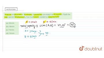 A tap can empty a tank in 30 minutes. A second tap can empty it in 45 minutes. If both the taps...