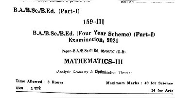 ba/bsc b.ed 1st year mathematics paper 3 (analytic geometry & optimization theory) pdusu, Rajasthan