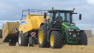 John Deere 8320R baling w/ New Holland BB9090 Big Baler | Harvest 2020 | DK Agriculture