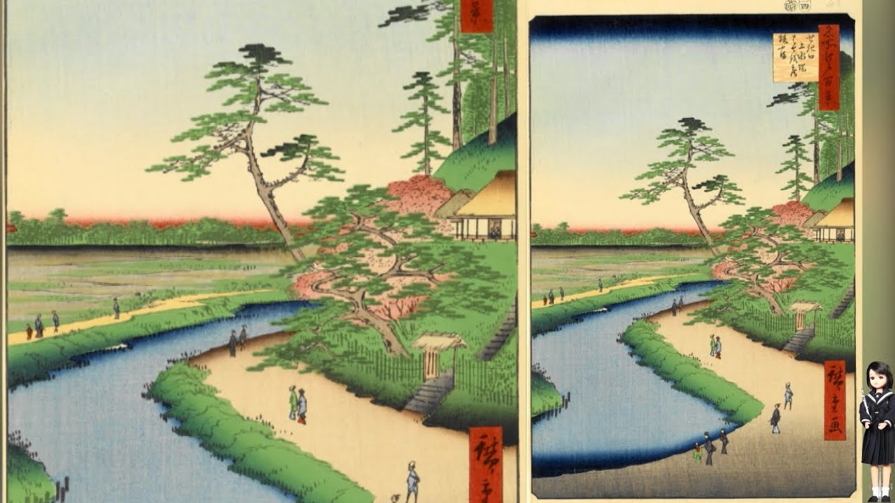 歌川広重：江戸名所百景「せき口上水端はせを庵椿やま」｜Born in