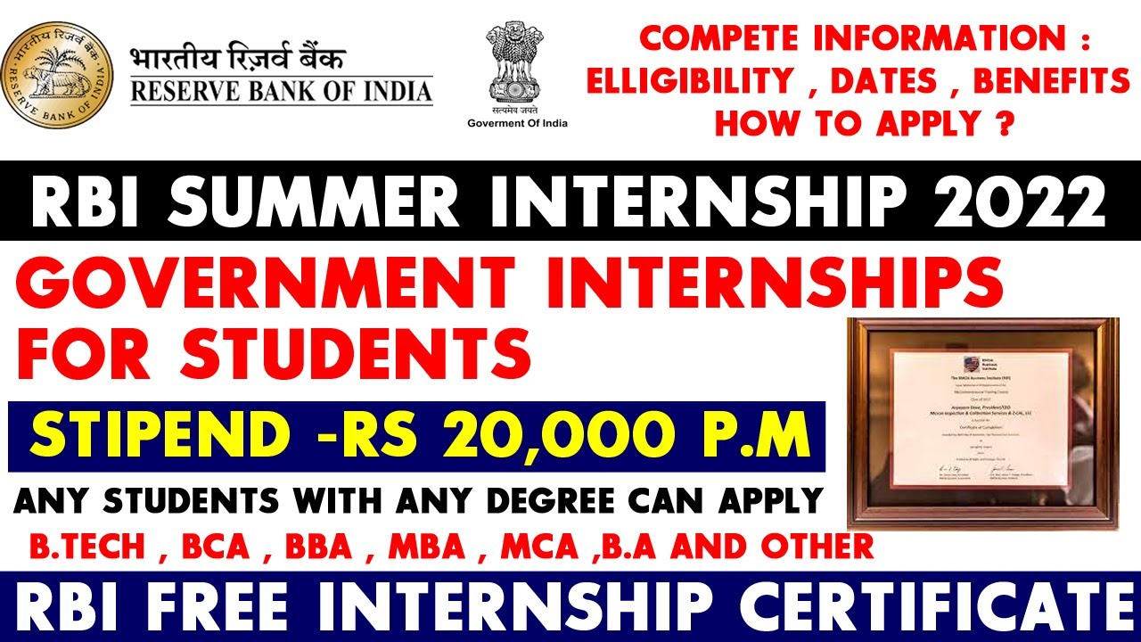 RBI Summer Internship for Students 2022 Free RBI Internship