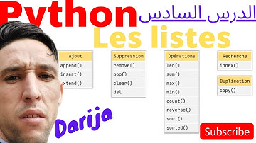 #06 (darija) PYTHON : les listes (ajout , supp , chercher ) Listes imbriquées (Listes 2D)