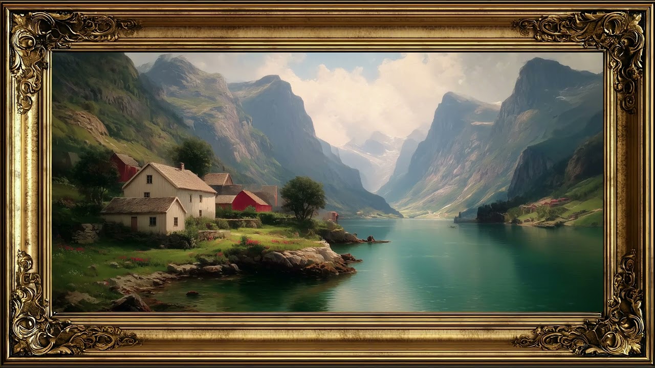 4K Landscape Painting | Scandinavian Mountain Lake | Framed TV Art Hack | TV Screensaver (No Sound)