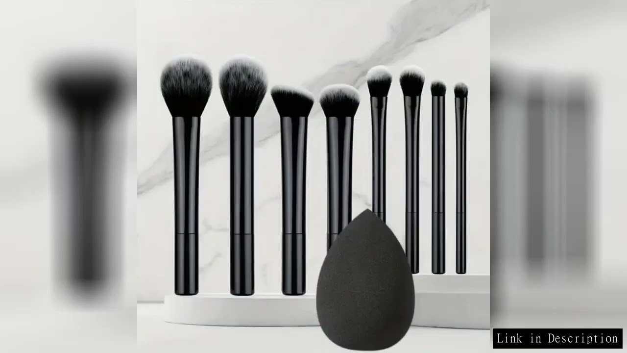 9pcs Multifunctional Black Makeup Brush Set With 1pc Beauty Egg,Soft Bristles for All Skin Types, Al