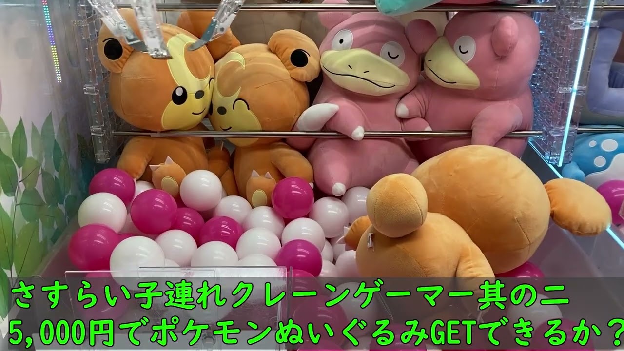 さすらい子連れクレーンゲーマー其の②ツッコんでも許されるポジションでも5000円でポケモンぬいぐるみGETできるか！！　#クレーンゲーム #ポケモン #子供