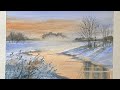 Experiment Time, PAINT MIST! WATERCOLOR River &amp; Sunset, WINTER Watercolour Landscape PAINTING DEMO