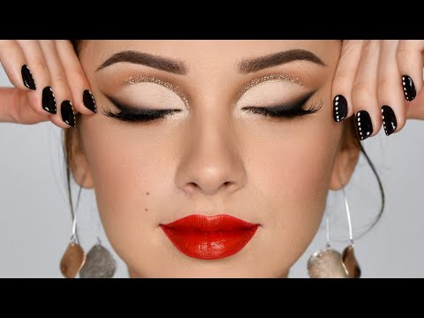 RED LIPSTICK & GLITTER Holiday Glam Makeup Tutorial
