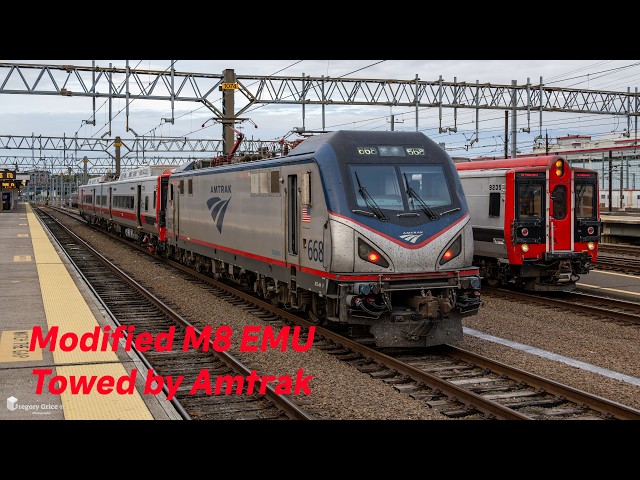AMTK Extra 668 Tows Modified Kawasaki M8 EMU on New Haven Line