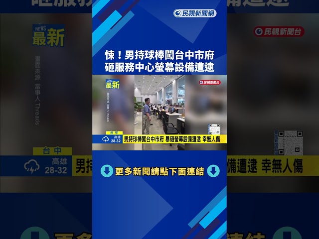 悚! 男持球棒闖台中市府 砸服務中心螢幕設備遭逮－民視新聞
