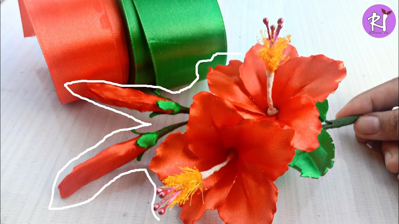 DIY | How to make satin ribbon flower easy Hibiscus | Hibiscus satin ribbon | Satin ribbon flowers