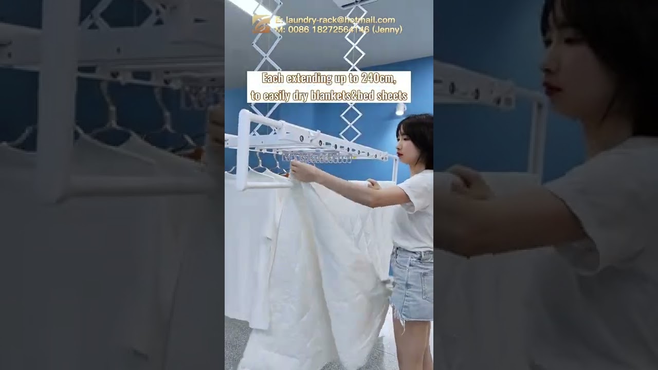 Available ceiling mounted vertical automatic hanging laundry rack easy lifting