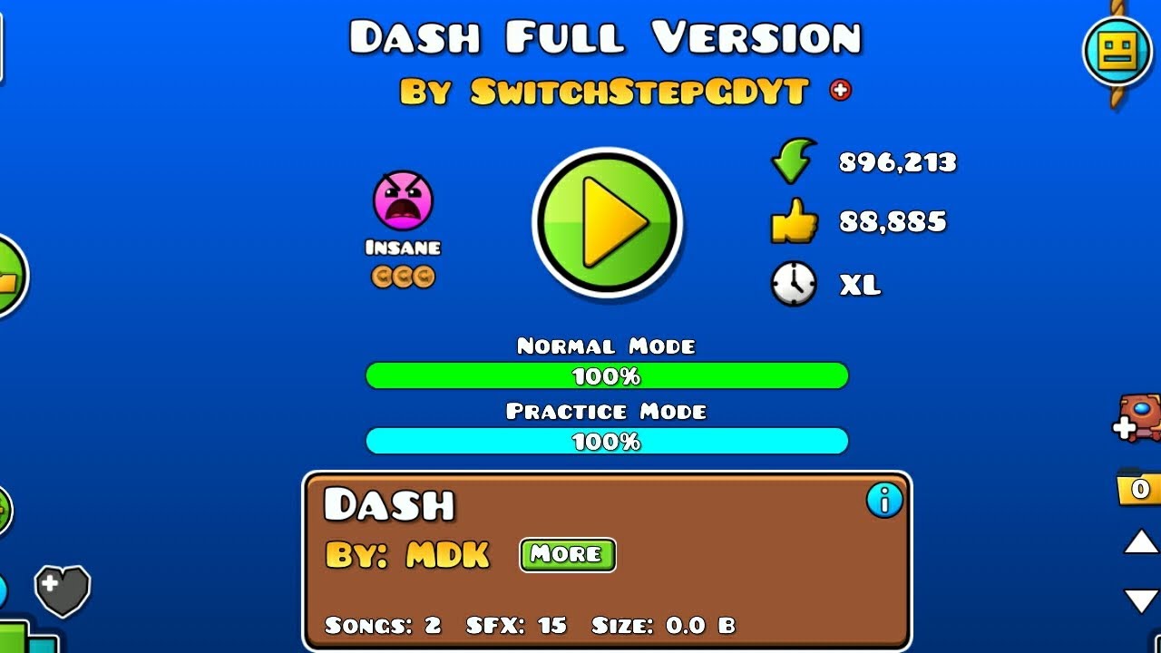 "DASH FULL VERSION" 100% BY SWITCHSTEPGDYT | GEOMETRY DASH - YouTube