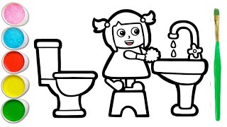 Baby Washing Hands Coloring Page for kids | how to color baby and washing area