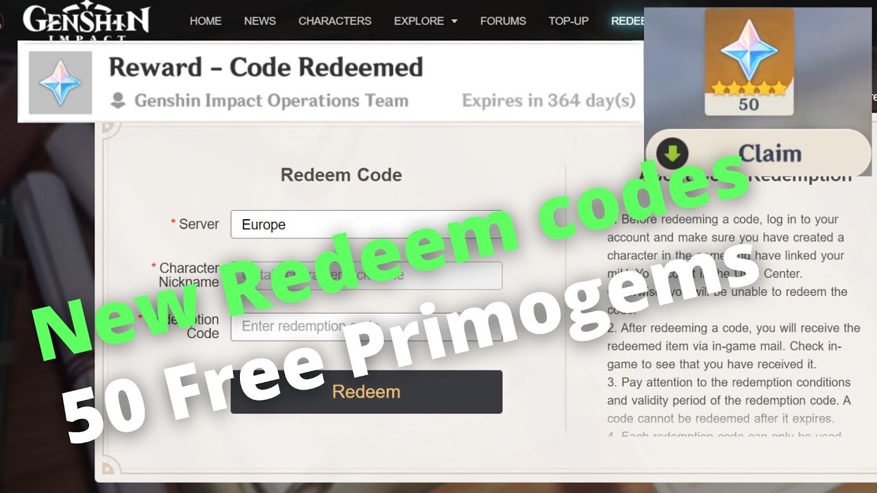 New Genshin Impact redeem code for free Primogems: Validity and