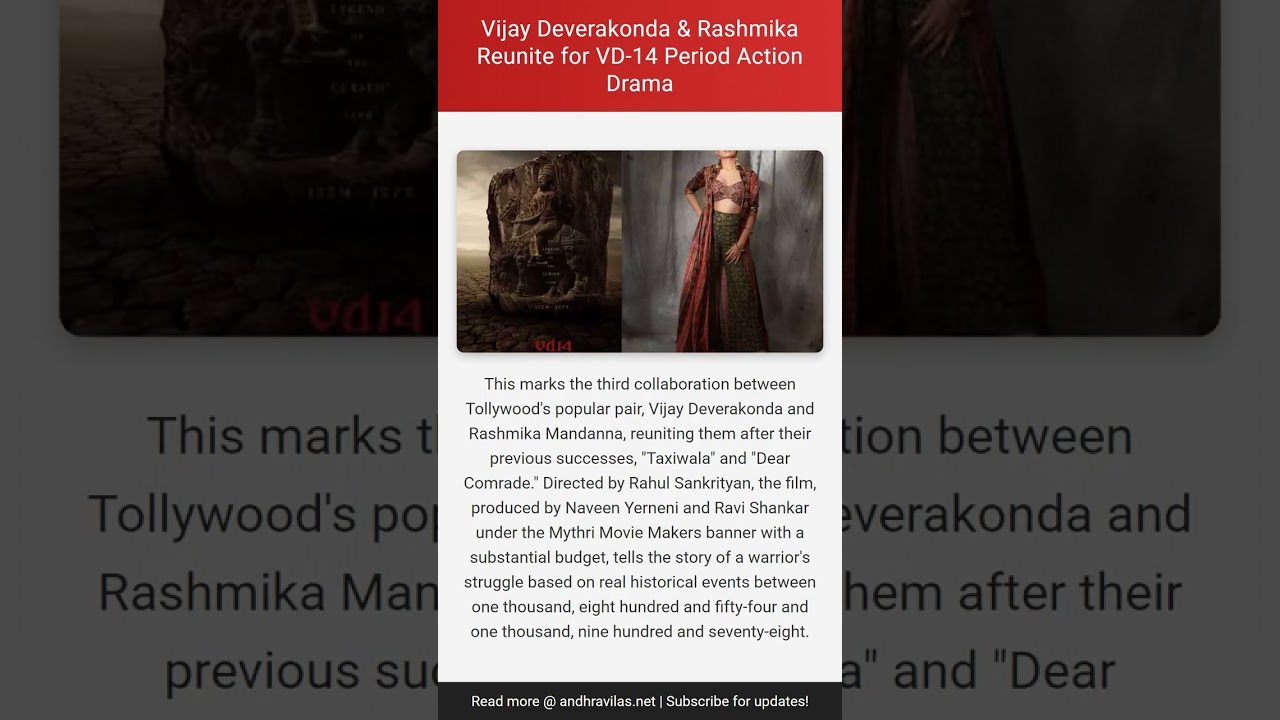 Vijay Deverakonda & Rashmika Reunite for VD-14 Period Action Drama