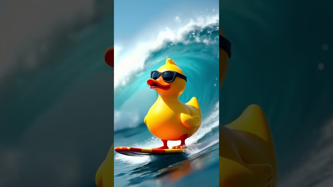 Surfing duck in action🏄‍♂️Pato surfero en acción
