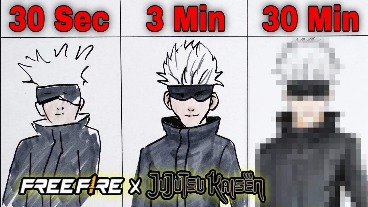 Drawing Gojo Satoru [FREE FIRE x JUJUTSU KAISEN] but in 30 Sec, 3 Min and 30 Min  | Cunsart