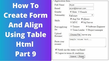 How To Create Form And Align Using Table Html Part 9
