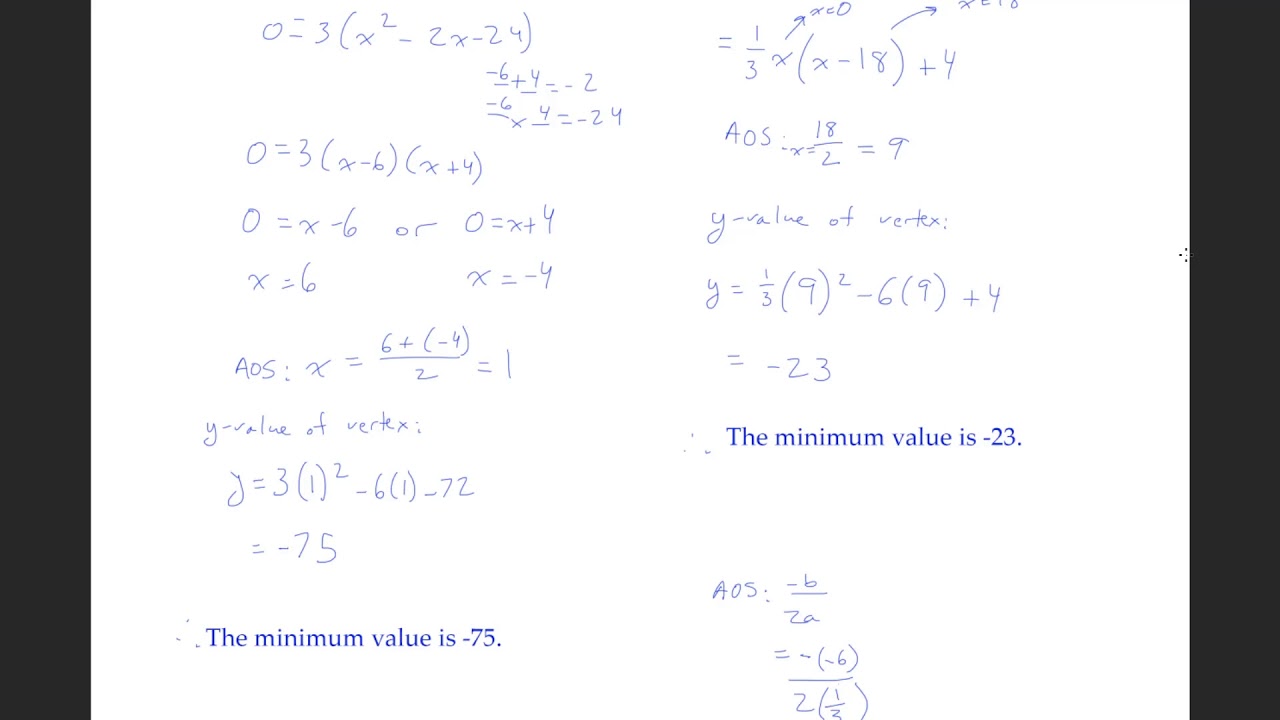 3.2 - Determining Maximum and Minimum Values of a Quadratic Function ...
