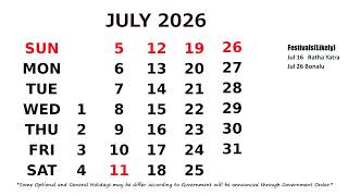 July Calendar 2026