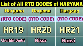 Haryana RTO Codes for Vehicles Registration || Vehicles Registration number for Haryana State