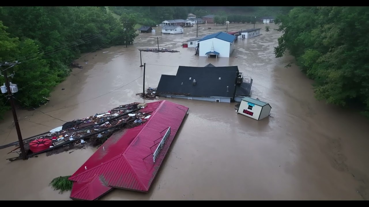 Insane Flooding - Hindman, Ky Knott County- July 2022 - Drone 4k