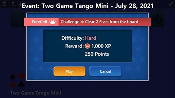 Two Game Tango Mini Game #4 | July 28, 2021 Event | FreeCell Hard