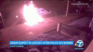 Arson suspect in custody after Hawthorne police SUV burned I ABC7