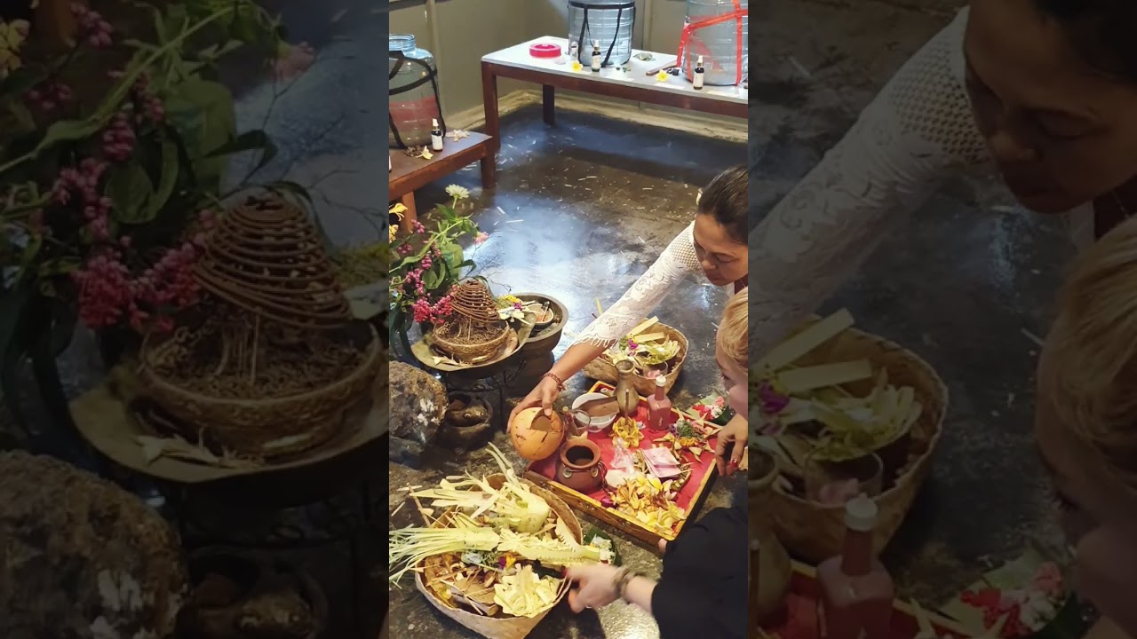 Full Moon Blessing Ceremony at Bali Pura factory in Bali. blessed and energised auric products.