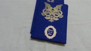Blue Floral Flocked Designer Wedding Invitations Cards - Lotus Card Studio