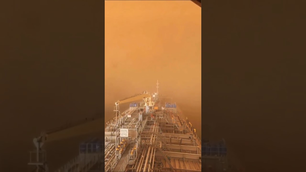 A gigantic sandstorm advancing over the Suez Canal in Egypt!