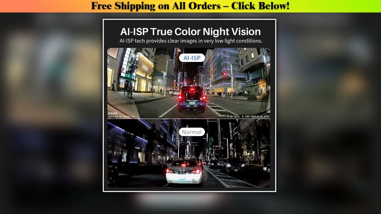 KAWA D11 Front and Rear Dash Cam 4K WiFi Car DVR GPS Video Recorder AI-ISP Color Night Vision,