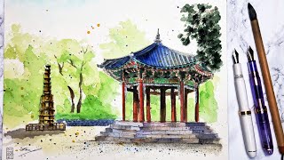 Travel Sketch - Tapgol Park in Seoul, Korea. [drawing timelapse + story about the place] screenshot 5