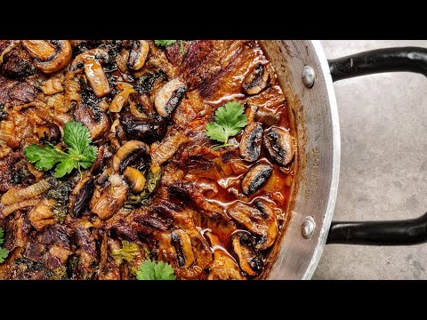 לשון בקר ברוטב פטריות ויין לבן מתכון טירוף!!