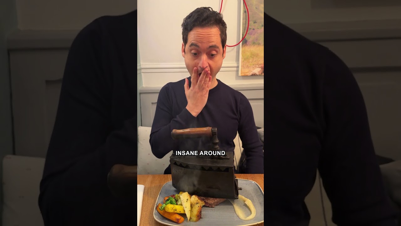 Eating steak cooked with a clothes Iron at the table!