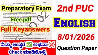 2nd PUC English Preparatory question paper 2026 with answers screenshot 2