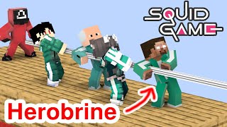 Monster School : SQUID GAME GREEN LIGHT RED LIGHT - HEROBRINE SAD STORY - Minecraft Animation