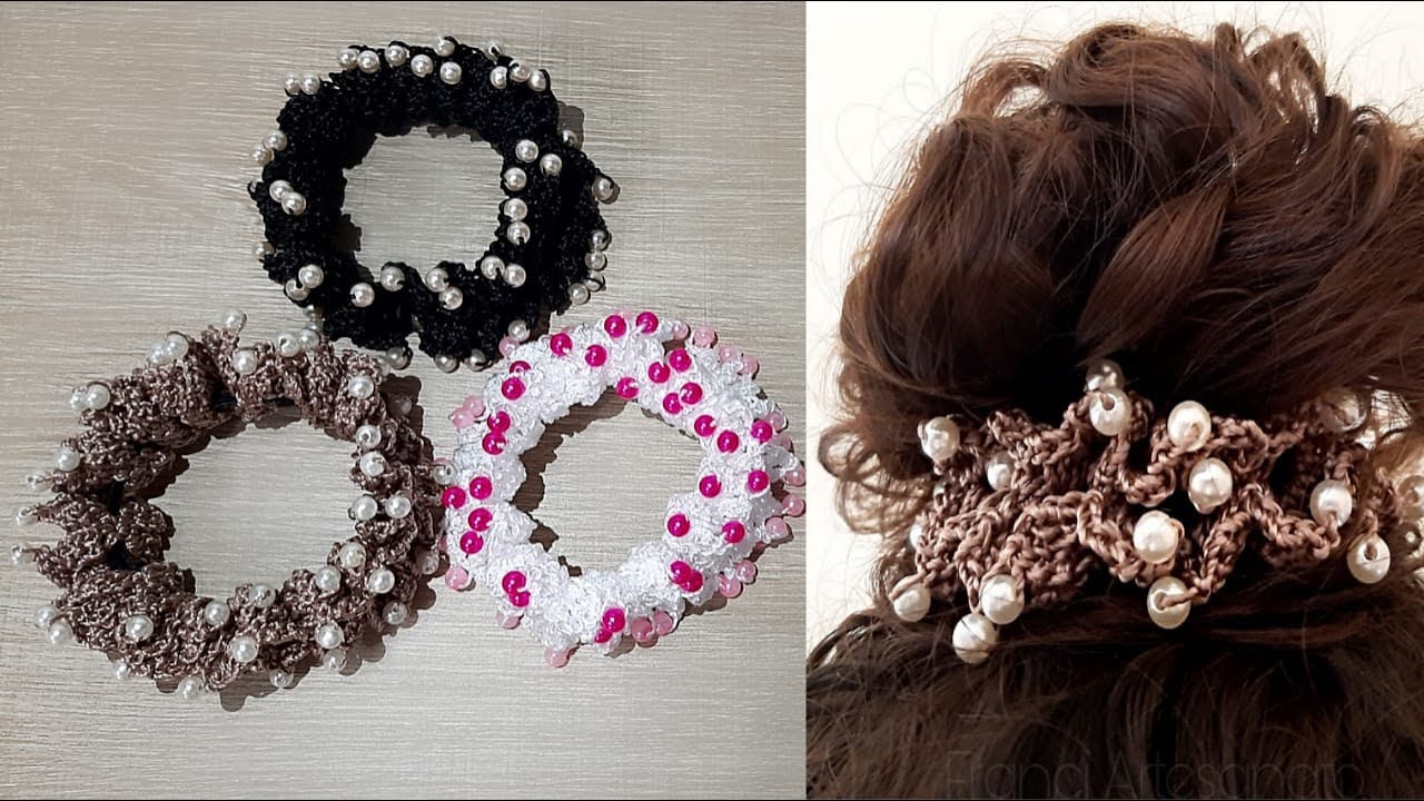 ELÁSTICO DECORADO EM CROCHÊ PARA CABELO - FRANCI ARTESANATO