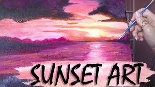 Acrylic Sunset Art In The Ocean | simple| غروب الشمس بالاكريليك