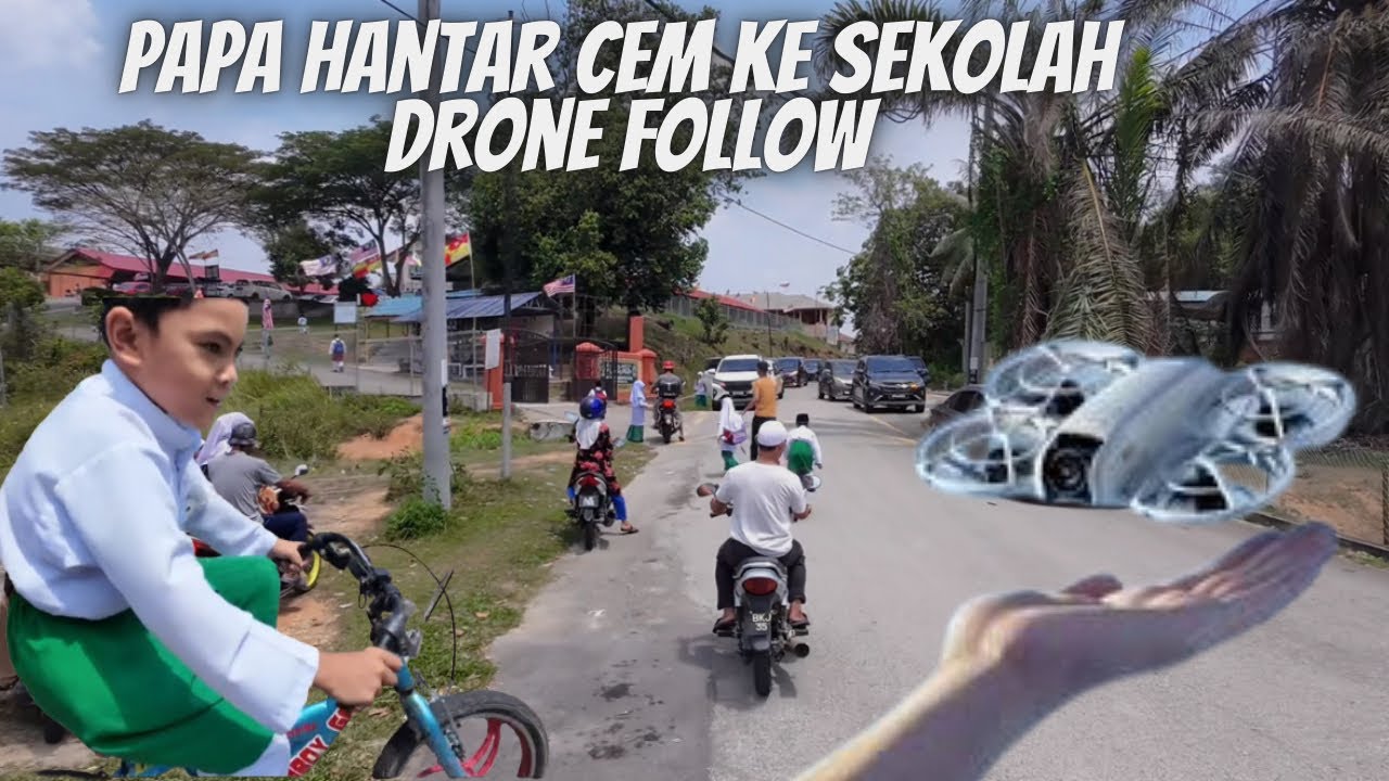 Cem pergi sekolah naik basikal, papa setting drone sampai beg tertinggal 😜
