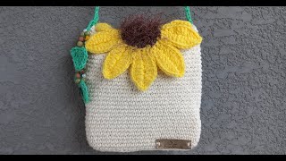 Bolsa Pequena de Crochê! Fácil, com Girassol 🌻 Passo a Passo/Tutorial/PaP/Como fazer.