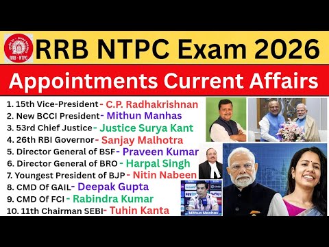 RRB NTPC Exam 2026 | Appointments 2026 Current Affairs | IMP ...