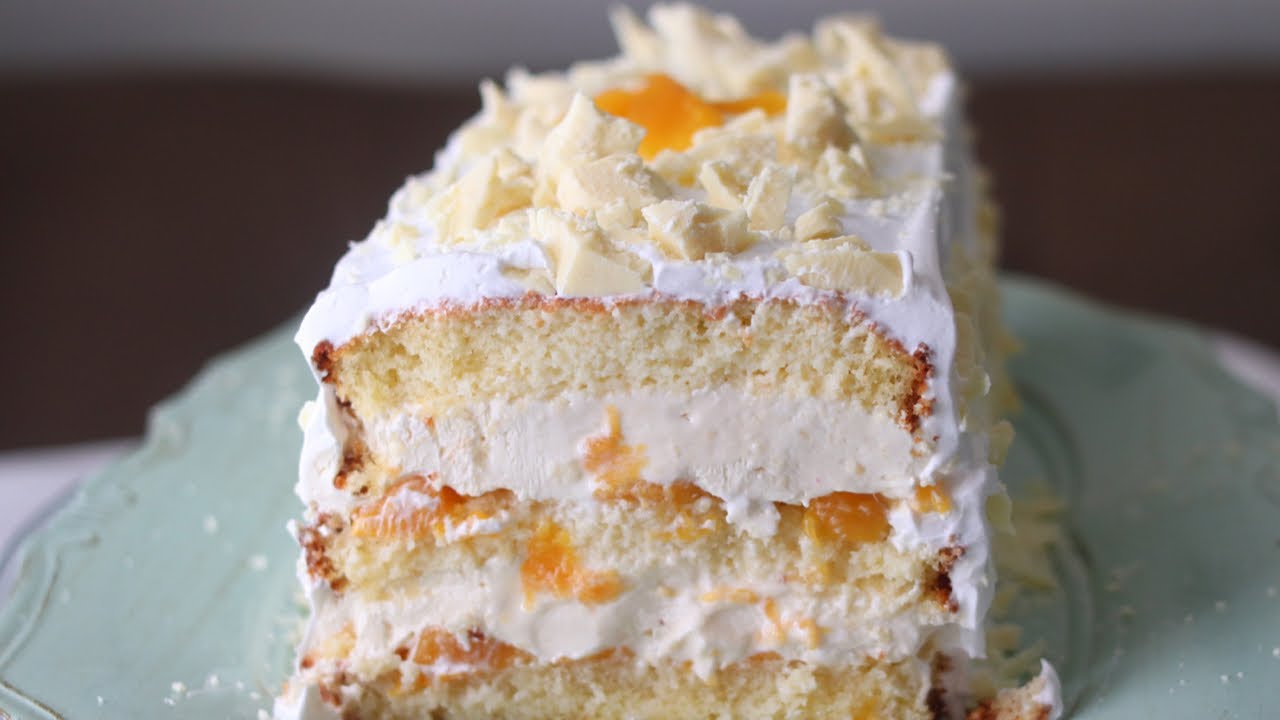 BOLO TRUFADO DE PÊSSEGO COM CHOCOLATE BRANCO || MASSA ESPONJOSA BRANCA