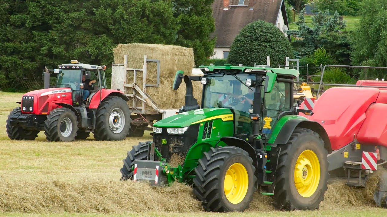 John Deere 7R 310 mit Massey Ferguson 2190 beim Heuballen pressen / Hay Baling