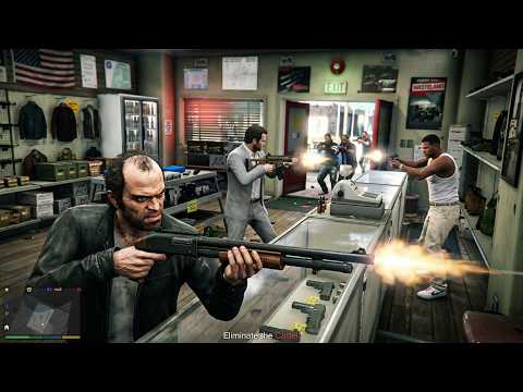 GTA 5 - Trevor, Michael & Franklin's Ammu-Nation Cartel Shootout + Ten Star Escape