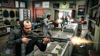 GTA 5 - Trevor, Michael & Franklin's Ammu-Nation Cartel Shootout   Ten Star Escape