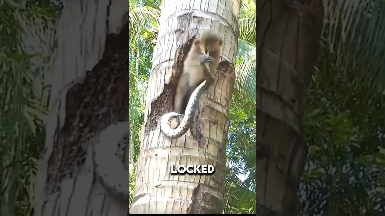 Snake bites monkey’s head