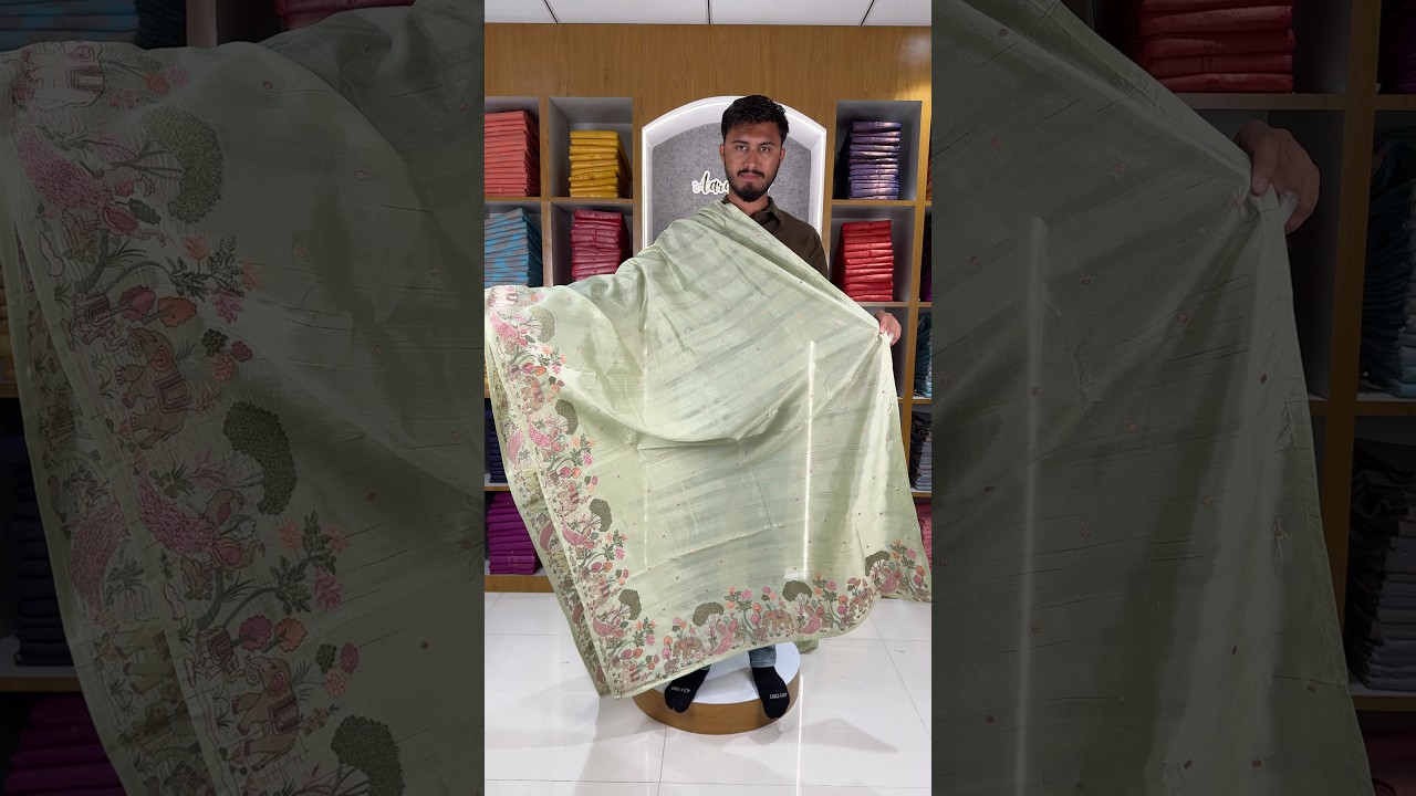 Pure Loom Tussar Silk Embroidery Work Saree