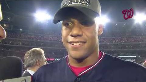 Juan Soto celebrates the Nats